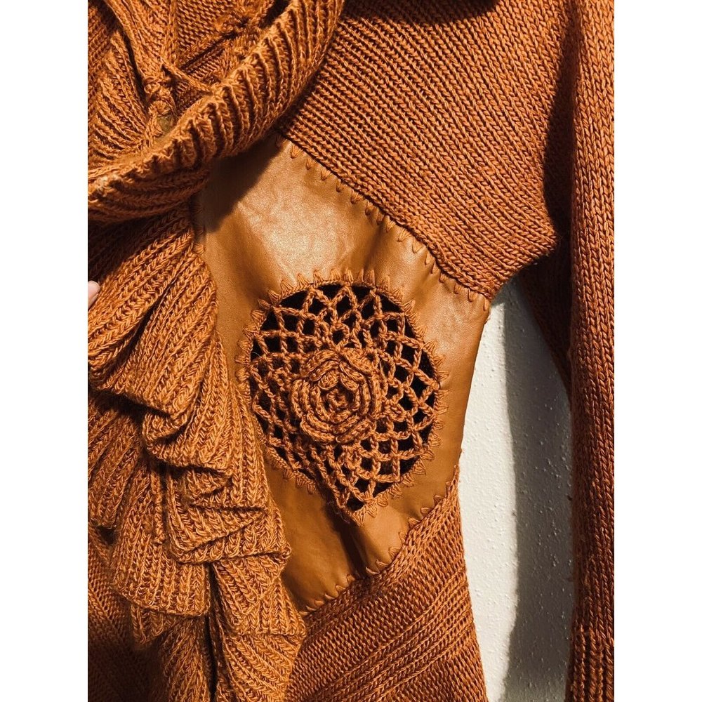 Slonl Ruffle Wool Blend Rust Cardigan Sweater - Picture 4 of 11